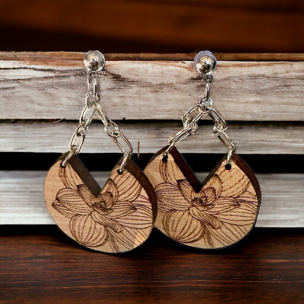 Gorgeous Wood Boho Earrings with Chain‎ Detail